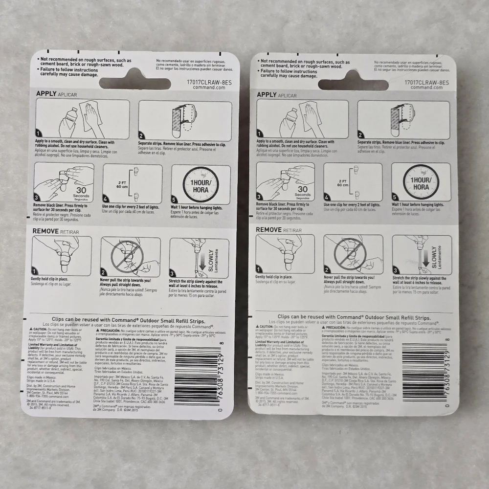 New 2 Packs Command 3M Outdoor Light Clips 16 Total Hook Clips For String Lights